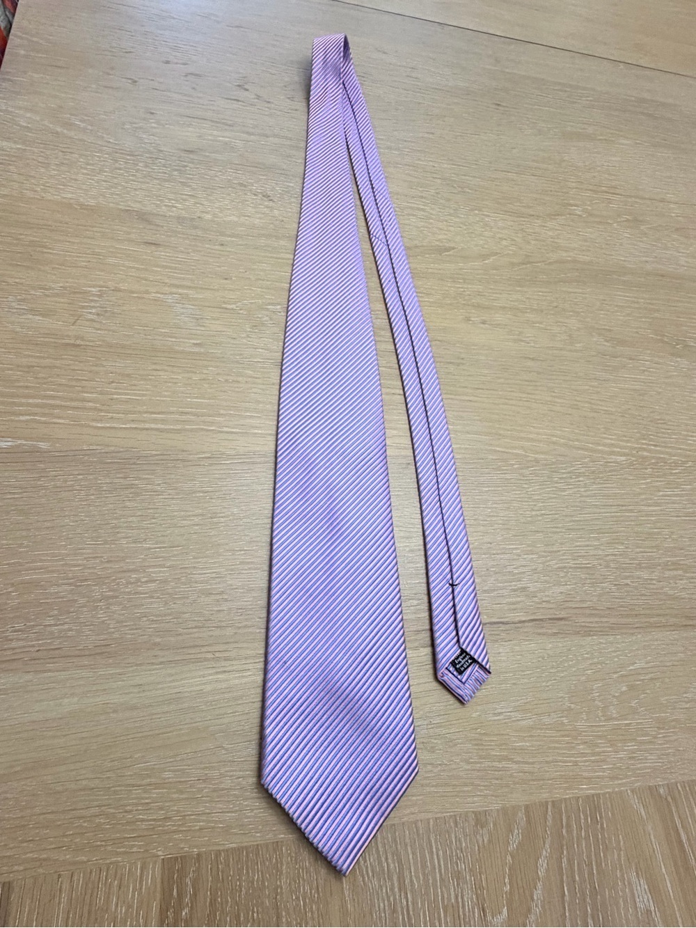 David Donahue Coral Pink and Light Blue Striped Silk Tie - Picture 4 of 6
